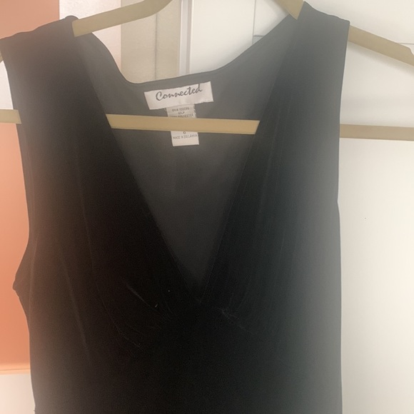 Fun black midi length dress velour with chiffon accent ruffles on slit & bottom - Picture 3 of 5